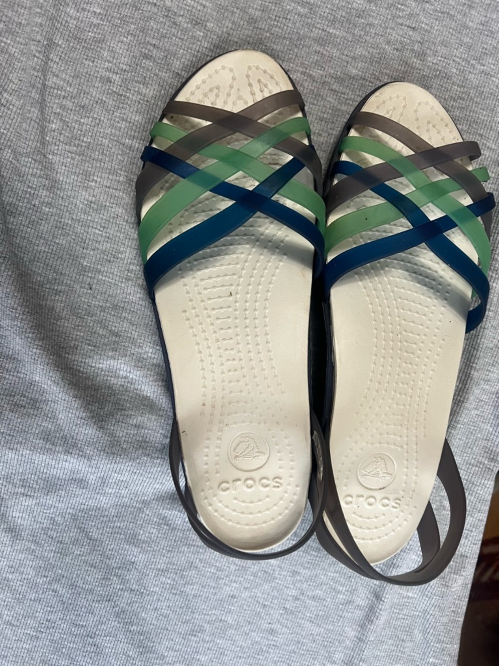 CROCS Women’s Strappy Sandal in Navy, Green & Brown